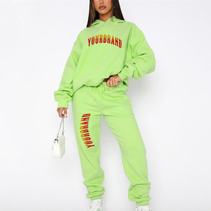Women's Tracksuits Custom Made 100% Cotton Fleece Streetwear Solid Color <b>Oversized</b> Hoodie & Baggy <b>jogger</b> Women's Tracksuit - Product Image 1