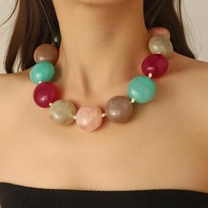 Handmade Geometric Triple Layer Acrylic Resin Bead <b>Statement</b> <b>Necklace</b> Chunky Bib Women Fashion Jewelry Lightweight - Product Image 3