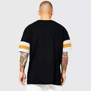 Men's Oversized Black T-Shirt Short Sleeve Contrast Trim Casual O-Neck 100% Cotton Jersey Fit - Product Image 4