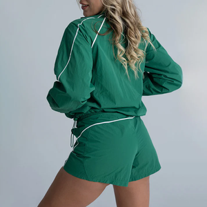 Manufacturer Custom Logo Ladies Tracksuits Hight Quality Nylon Windbreaker Crop Top Women Zipper Lightweight Jogger <b>Sets</b> Shorts - Product Image 3