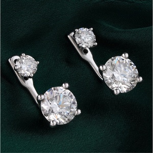 3.65 CT Round Lab Grown Diamond <b>Two</b>-<b>Stone</b> Drop Stud Earrings 14K White Gold Trendy 18K Gold & Yellow Rose Gold Hoop Earrings - Product Image 2