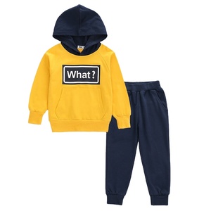 Sudadera Amarilla con Estampado ¿Qué? Conjunto de pantalones azul marino y estampado para niños, conjunto infantil de algodón polar - Product Image 1