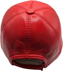 <b>Red</b> PU Leather Baseball Cap 6-Panel Adjustable Unisex Casual Solid Color Fitted Back Closure - Product Image 2