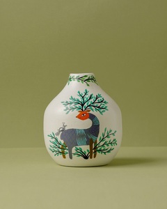 Jarrón Decorativo Pintado a Mano con Ciervo y Astas de Árbol, Jarrón Artístico de Lujo para Decoración del Hogar, Arte Folclórico Indio Hecho a Mano - Product Image 5