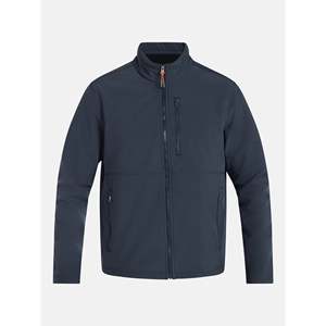 Men's Dark Blue Fleece Jacket Stand Collar Zipper Closure Windproof Casual Outerwear Regular Fit Polyester Material Autumn Wear - Product Image 1