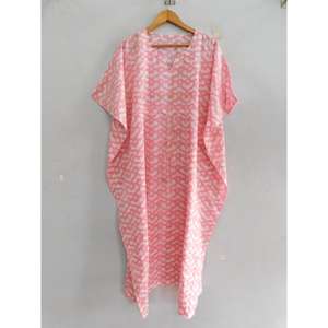 Handmade Eco-Friendly Cotton Kaftan <b>Beach</b> Cover up Block Print Boho Loose Maxi <b>Tunic</b> Natural Waist Summer Resort Wear Women - Product Image 4