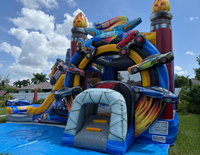 Château gonflable commercial à thème course avec toboggan et piscine, certifié CE, garantie 3 ans, idéal pour les événements et les entreprises