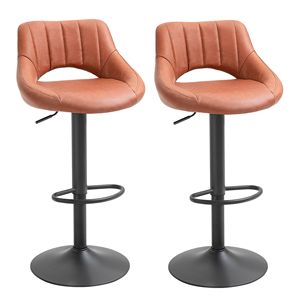Set di 2 Sgabelli da Bar Moderni Marroni, Sedie Girevoli in Pelle con Altezza Regolabile, Base Rotonda in Metallo e Poggiapiedi per Cucina - Product Image 1