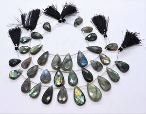 11 perles de labradorite naturelle facettées en forme de poire, labradorite bleue chatoyante, perles de pierres précieuses en forme de poire pour la fabrication de bijoux, vente en gros - Product Image 1