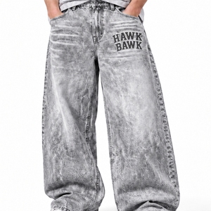 Men <b>Baggy</b> Pants Relaxed Wide Leg Casual Style Plus Size Cotton <b>Jeans</b> Printed Logo Right Leg Regular Wash Custom Made <b>Baggy</b> - Product Image 1