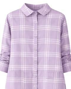 Robe chemise longue à carreaux lavande pour femme, boutonnée, décontractée, mi-longue, manches longues, personnalisable, vente en gros - Product Image 3