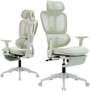 Chaise de bureau ergonomique avec repose-pieds, dossier haut, soutien lombaire dynamique, appuie-tête 2D réglable, accoudoirs 2D réglables, pivotante - Product Image 1