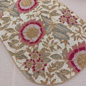 Handmade Luxury Floral Fabric Eco-Friendly <b>Table</b> <b>Runner</b> Bohemian Style <b>Teal</b> Pink White Customized Shape Mats Pads - Product Image 4