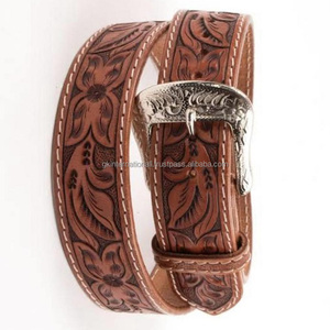 Cinturón de herramientas de cuero occidental de moda para hombre de buena calidad, cinturón de cuero tallado a mano con grabado floral para vaquero - Product Image 2
