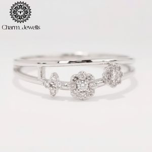 Charm_Jewells Bagues d'éternité en Moissanite plaqué or 18 carats pour femme, motif végétal classique, sertissage pavé, taille brillant rond - Product Image 2