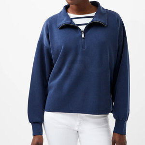 Sweat-shirt demi-zip pour femme, coupe ajustée, en mélange de coton, effet délavé, élégant, pour l'entraînement sportif, la mode décontractée et le quotidien - Product Image 2