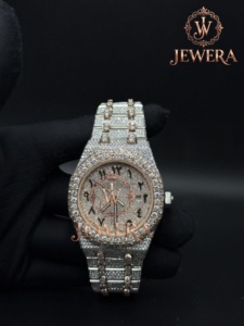 Export Quality Mens Luxury Full Diamond Stainless Steel <b>Watch</b> 41mm <b>Case</b> Analog Mechanical Auto Blue Glass Butterfly Clasp Date - Product Image 1