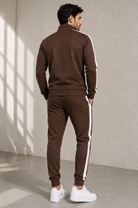 Men Tracksuit Solid Color Brown Full <b>Zip</b> Jacket Crew Neck T-<b>Shirt</b> Jogger Pants Breathable Casual Autumn Wear Regular Fit - Product Image 5