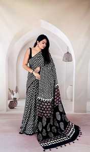 Sari indien traditionnel en coton pour femmes, avec imprimé à carreaux et motifs floraux, design long jusqu'au sol, pour les occasions de mariage, toutes saisons - Product Image 3