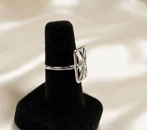 Anillo abierto rectangular de plata de ley 925, anillo geométrico llamativo, joyería minimalista moderna, nuevo anillo fino para mujer - Product Image 6