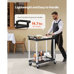 Carrello Utilitario in Plastica a 2 Livelli con Capacità di Carico di 300 Libbre, Ruote Girevoli a 360 Gradi (2 Freni), 24,4 X 16,1 - Product Image 5