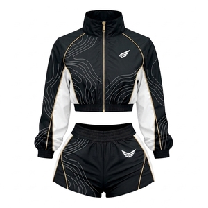 Women's Multi Colour Windbreaker Jacket & Shorts <b>Set</b> Full Sleeve <b>Knitted</b> Polyester Custom Logo Women Activewear Breathable <b>Sets</b> - Product Image 1