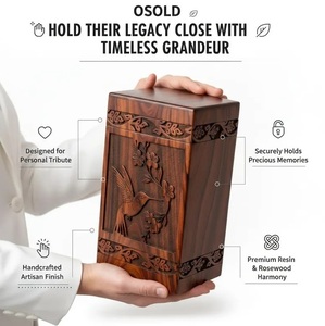 Handcrafted Rosewood Cremation Urn for Human <b>Ashes</b> - Hummingbird Engraved Wooden Memorial <b>Box</b> - Product Image 1