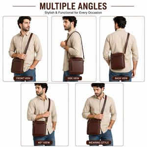 Bolso Bandolera de Cuero Genuino para Hombre, Bolso de Mensajero Vintage con Múltiples Compartimentos, Bolso de Viaje - Product Image 6
