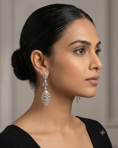 Leaf Motif Elegant American <b>Diamond</b> Tiered Dangle <b>Earrings</b> Stylish Leaf Drop <b>Earrings</b> Party Wear Fashion <b>Earrings</b> For Receptions - Product Image 3