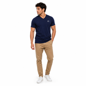 T-shirts pour hommes en gros à col en V, coton premium, coupe ajustée, vêtements décontractés personnalisés, OEM ODM, fournisseur de vêtements en gros sous marque privée, États-Unis - Product Image 5