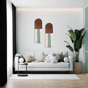 Decoración de pared redonda de madera hecha a mano, estilo bohemio, con flecos de borlas en tonos tierra naturales para decoración de pared en el hogar u oficina. - Product Image 2
