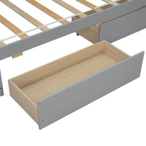 Letto a L in Legno per Letto Singolo con Libreria, Prese di Corrente e Porte USB, Due Cassetti, Colore Grigio - Product Image 4
