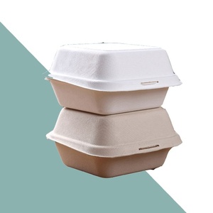 Nouvelles boîtes à burger jetables pour les consommateurs soucieux de l'environnement, contenants d'emballage pour burger en bagasse de 6 x 6 pouces pour les repas à emporter modernes - Product Image 1