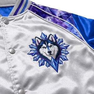 Custom Satin Varsity Bomber for Men Women with Personalized Chest Logo Sleeve <b>Patches</b> and <b>Back</b> Embroidery OEM Supplier - Product Image 4