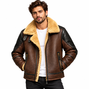 Blouson aviateur en similicuir pour homme avec fermeture éclair, style pilote, vêtement d'extérieur d'hiver, fabricant en gros - Product Image 4
