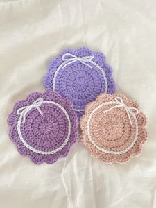 แผ่นรองแก้วถักมือลายระบายขอบ ดีไซน์ผ้าฝ้ายสีขาวครีม สำหรับป้องกันเครื่องดื่มร้อน สไตล์โบโฮ สำหรับห้องนั่งเล่นสไตล์เรียบง่าย - Product Image 4