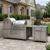 Cuisine extérieure modulaire haut de gamme en acier inoxydable, résistante à l'humidité, texture métallique, îlot de cuisine extérieur pour jardin