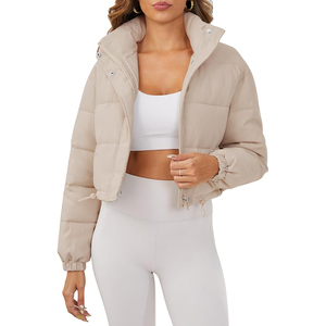 Women's Cropped Puffer Jacket Solid Color Stand Collar Zipper Closure Full <b>Sleeve</b> Winter Warm Outerwear Wholesale Puffer Jacket - Product Image 1