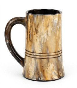 Taza para beber de cuerno natural con escena de barco vikingo tallada a mano, estilo medieval, taza decorativa rústica para el hogar o bar. - Product Image 1