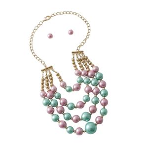 Collier à plusieurs rangs avec perles roses, vertes et dorées, collier élégant pour femmes, bijoux de mode, collier multi-rangs, à porter pour les fêtes, cadeau - Product Image 2