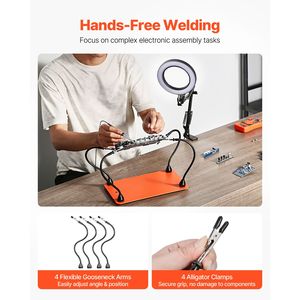 Stazione di saldatura magnetica con 4 bracci flessibili, terza mano, lampada d'ingrandimento 3X a LED, antiscivolo, per saldatura professionale - Product Image 6