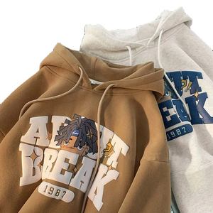 เสื้อฮู้ดดี้ผ้าฟลีซลำลองสไตล์สตรีทแวร์ พิมพ์ลายพัฟฟ์ ทรงหลวม 100% ผ้าฝ้าย แขนยาว สำหรับทุกเพศ - Product Image 1