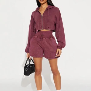 Ensemble pull à capuche oversize et short pour femme, décontracté, hiver, tricot uni, 100% coton, impression par transfert thermique - Product Image 3