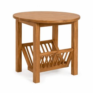 Round <b>Wooden</b> Side <b>Table</b> with Magazine Rack Shelf <b>Rustic</b> Modern Design Stable Home Furniture - Product Image 2