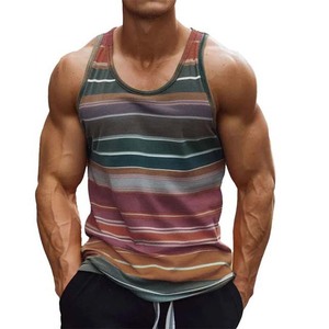 Débardeur tricoté rayé pour homme, col rond, décontracté, respirant, gilet de fitness, t-shirt sans manches pour l'entraînement estival - Product Image 3