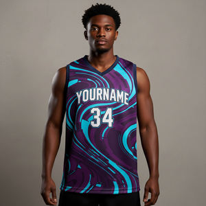 Maillot de basketball unisexe personnalisé imprimé par sublimation OEM - Séchage rapide, sans manches, col en V, respirant, anti-humidité, vêtements de sport - Product Image 4