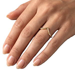 Fashion Jewelry Dainty Round Cut Lab Diamond 18K Solid Gold Chevron V Shape Ring Beaded Milgrain Minimalist Curved <b>Stacking</b> Ring - Product Image 6