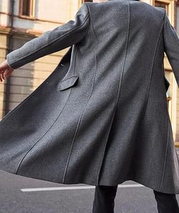 Manteau Trench Long Élégant en Mélange de Laine pour Homme, Gris Uni, Col Cranté, Manches Longues, Vêtement d'Hiver Chaud - Product Image 5