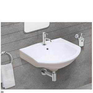 Premium rectangular wall hung ceramic wash basin 390x300x160mm glossy white floating bathroom sink with half pedestal - Product Image 5