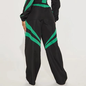 Premium <b>Women's</b> Colorblock Cropped <b>Windbreaker</b> Set Lightweight Nylon Wide Leg Tracksuit OEM Private Label Activewear - Product Image 2